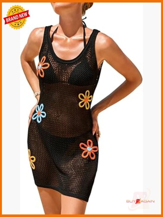 Other - Crochet Beach Cover Up Dress Sleeveless 3D Floral Swimsuit Coverup